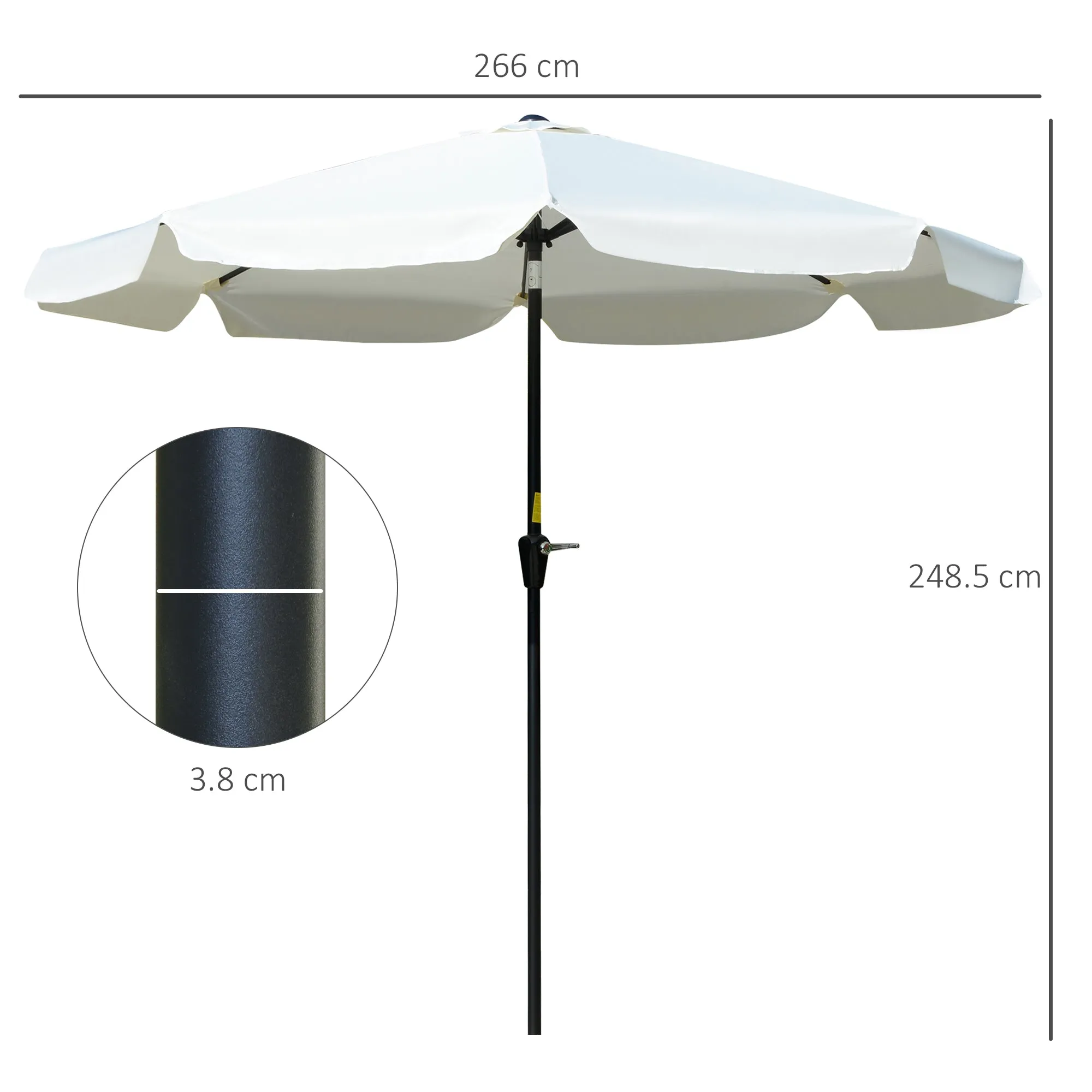 2.66m Patio Umbrella Garden Parasol Outdoor Sun Shade Table Umbrella with Ruffles, 8 Sturdy Ribs, Cream White