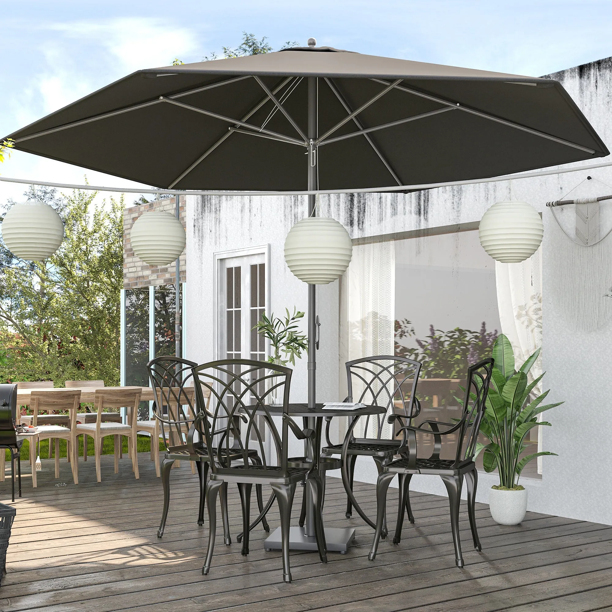 2.8m Patio Parasols Umbrellas Outdoor 6 Ribs Sunshade Canopy Manual Push Garden Backyard Furniture, Grey