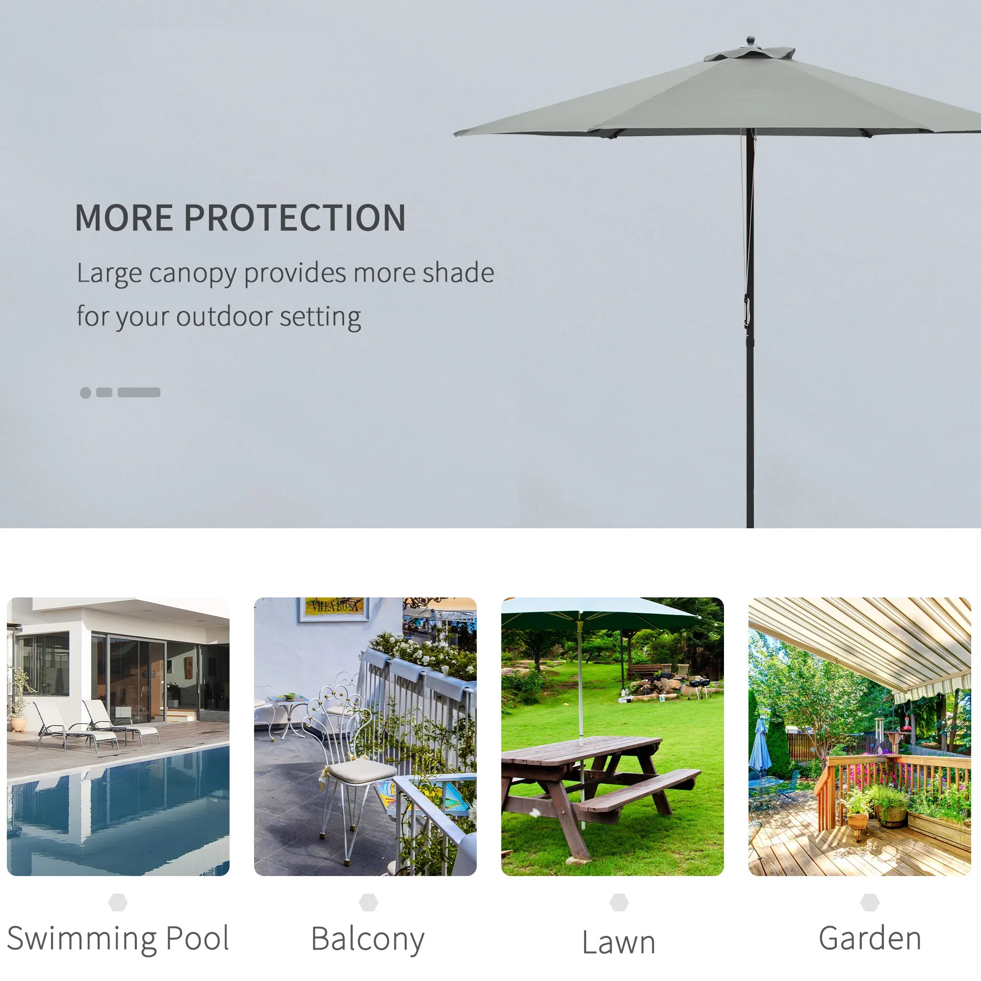 2.8m Patio Parasols Umbrellas Outdoor 6 Ribs Sunshade Canopy Manual Push Garden Backyard Furniture, Grey