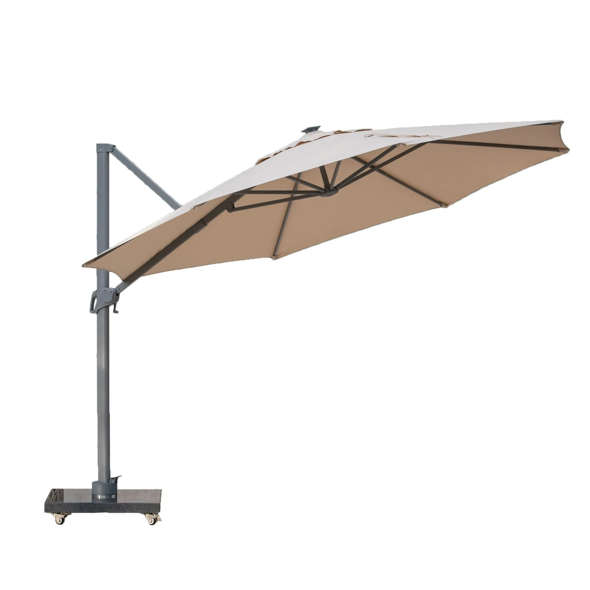 Ares 3.5m Round Cantilever Parasol with Solar powered LED Lights in Beige