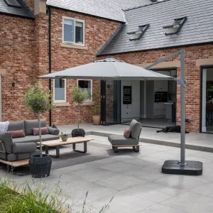 Ares 3.5m Round Cantilever Parasol with Solar powered LED Lights in Charcoal