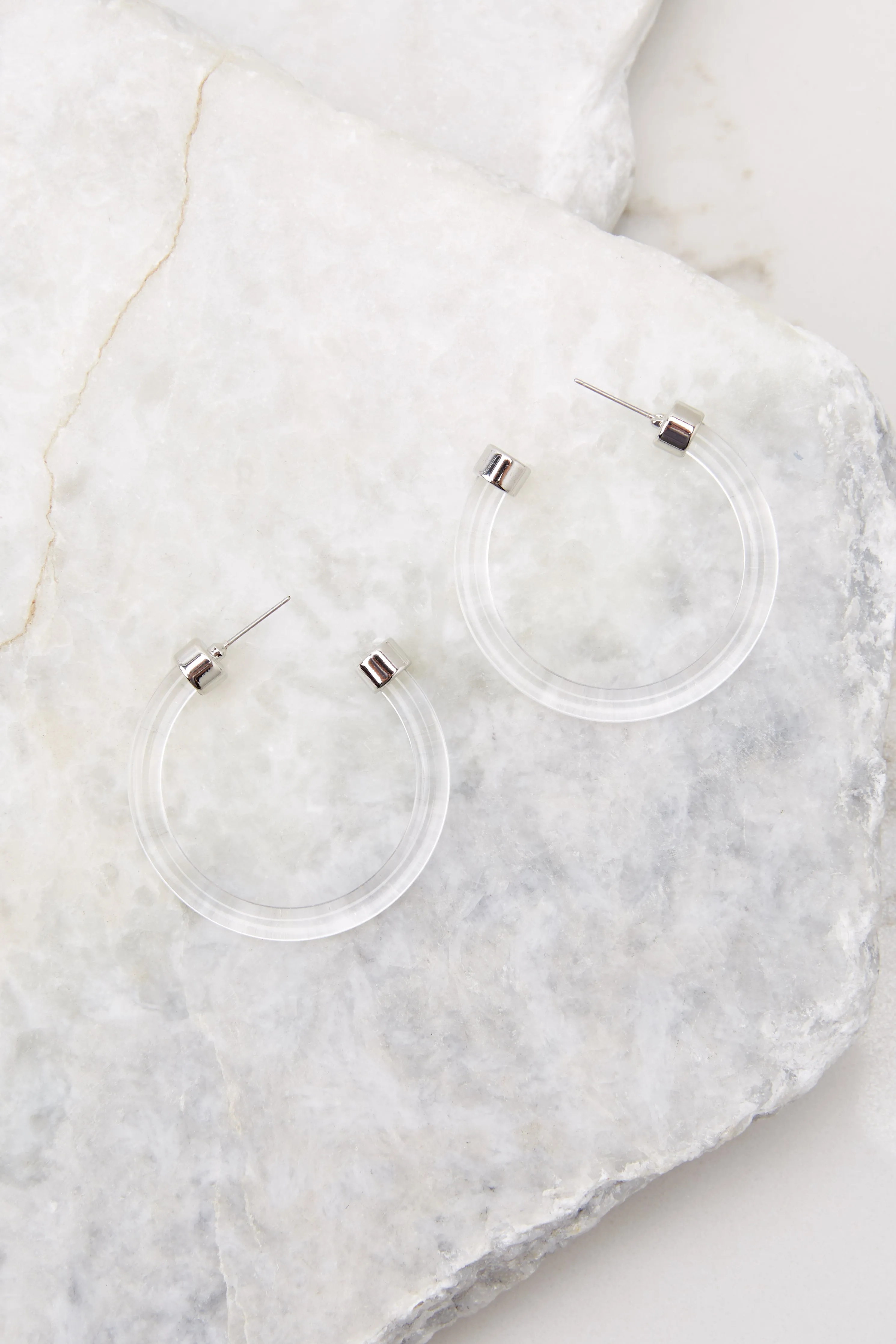 Bare Necessities Clear And Silver Hoop Earrings