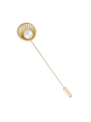 Beautiful Hollow Shell-Like Design with Pearl Lapel Pin