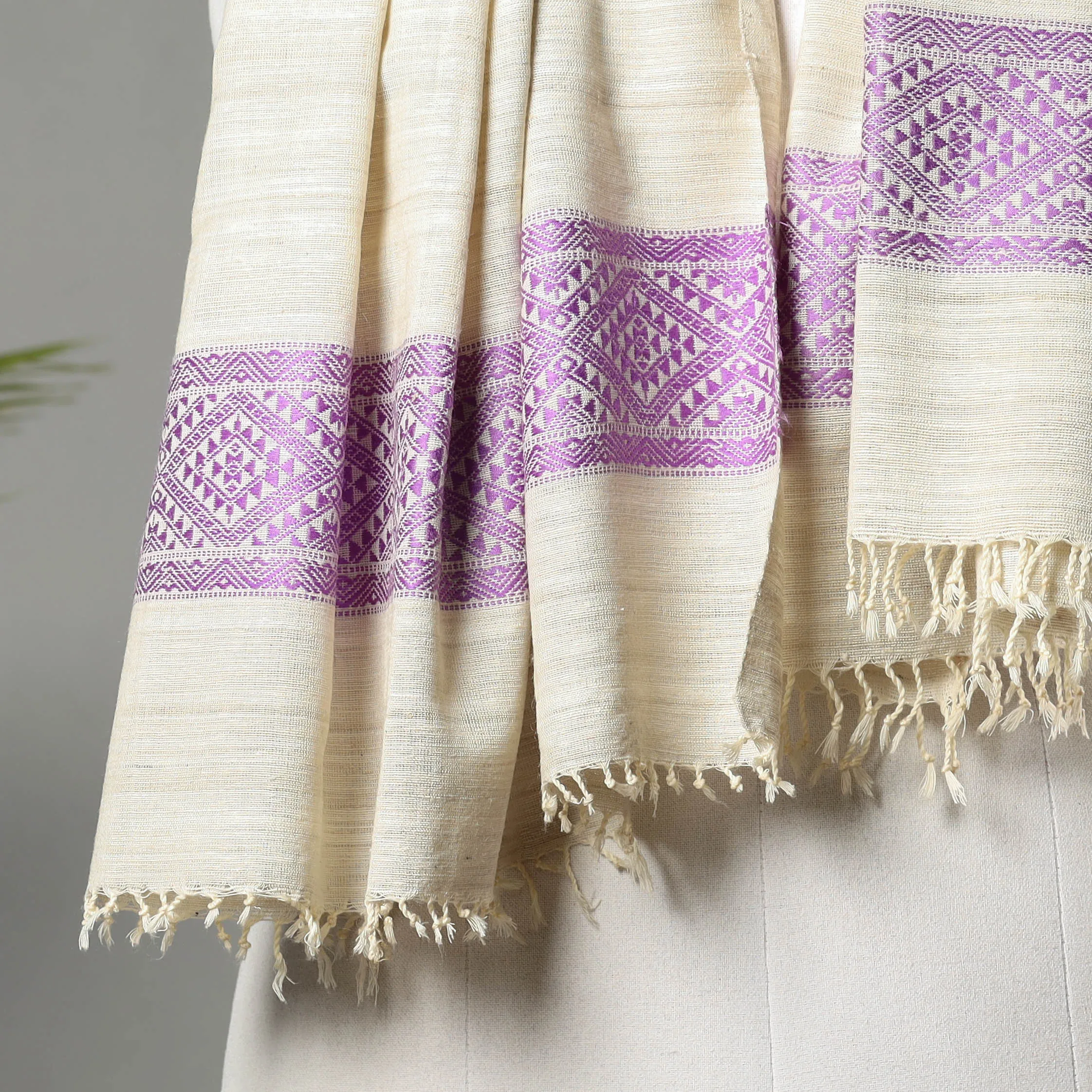 Beige - Traditional Handloom Weave Eri Cotton Stole from Assam