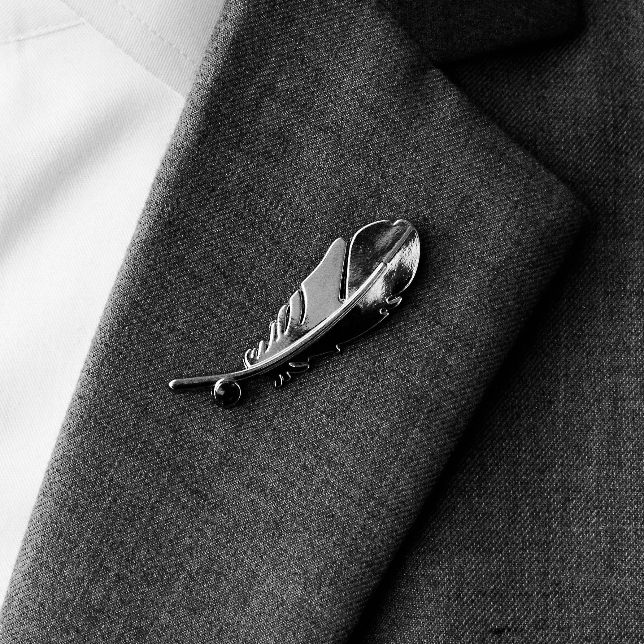 BIRD FEATHER – METTALIC Silver LAPEL PINS