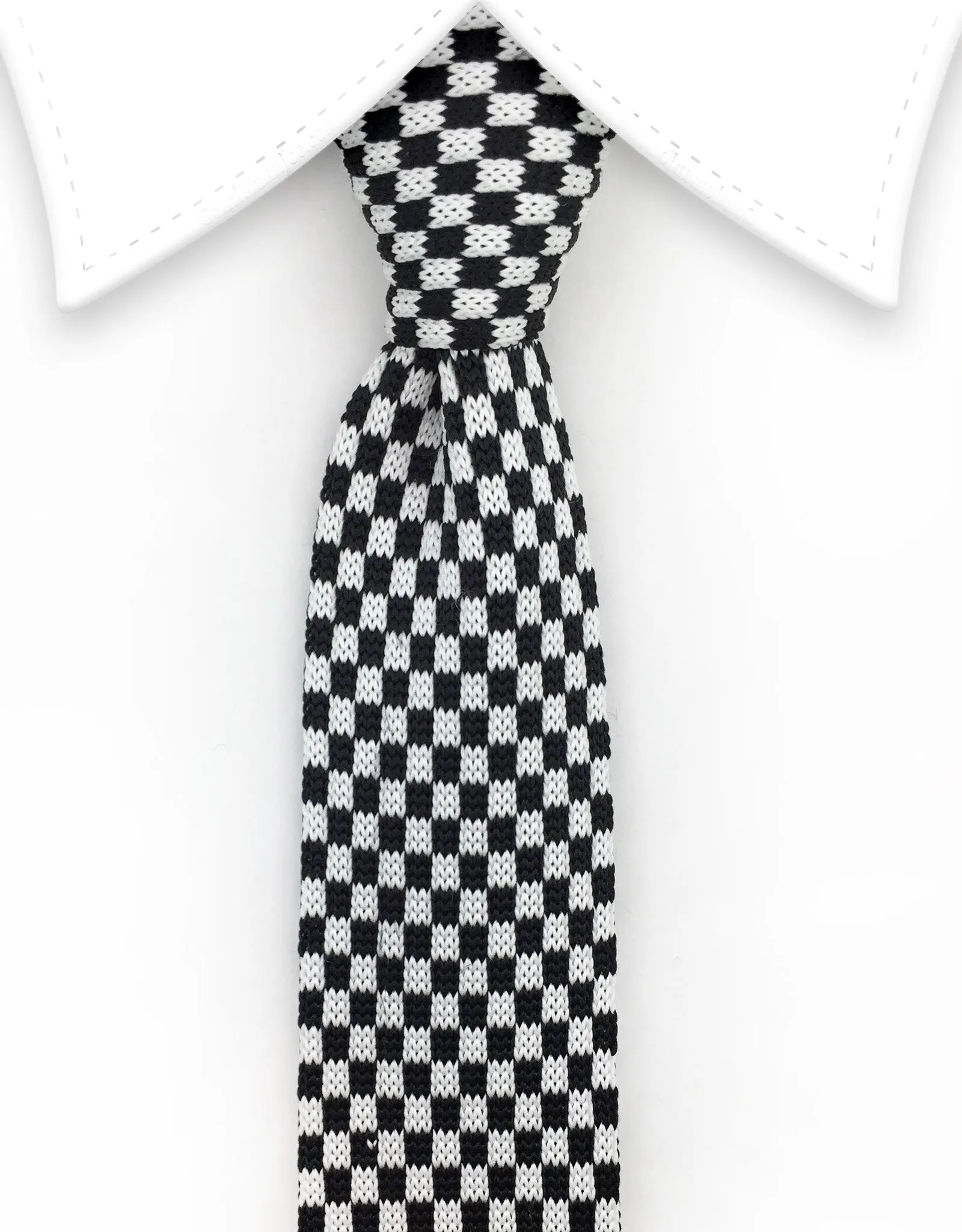 Black and White Checkered Narrow Knitted Tie