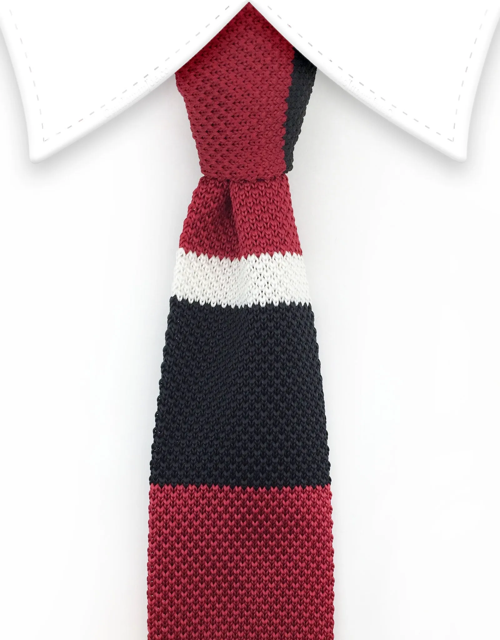 Black, Red & White Striped Knit Tie