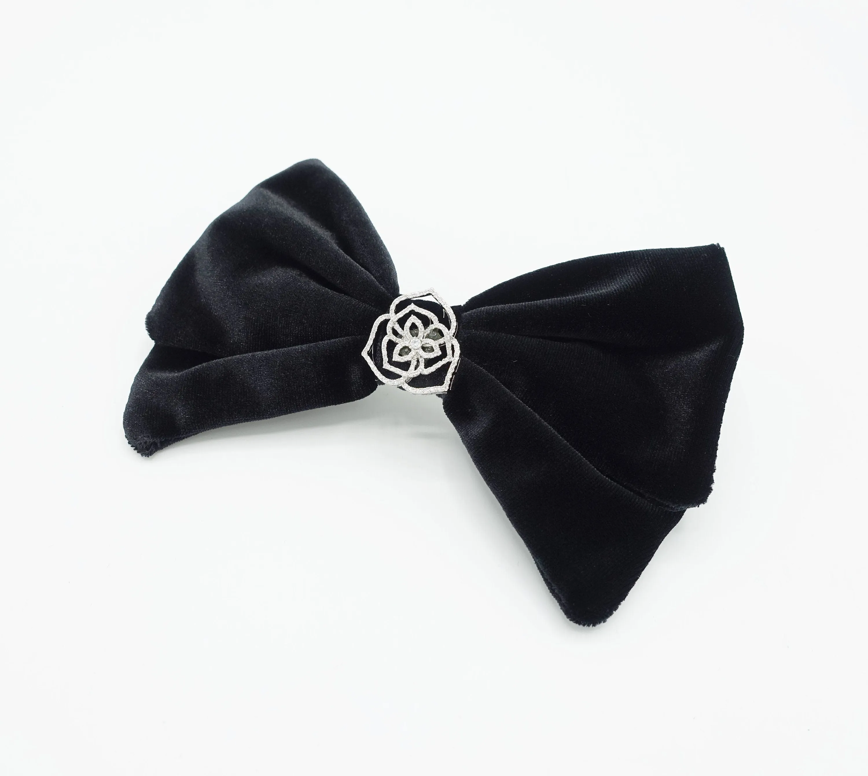 black velvet hair bow rhinestone casting embellished bling hair accessory for women