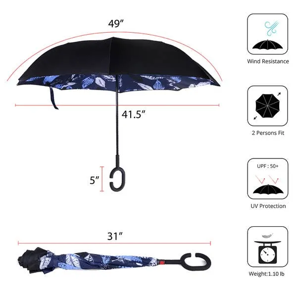 Blue Leaf Batik Inverted Umbrella