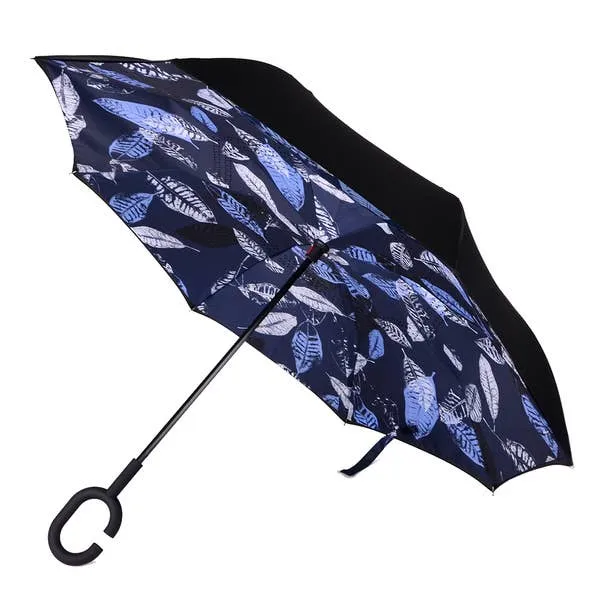 Blue Leaf Batik Inverted Umbrella