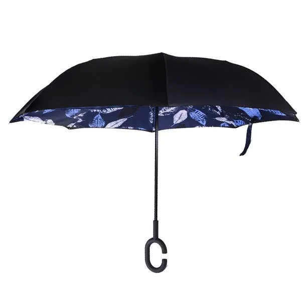 Blue Leaf Batik Inverted Umbrella