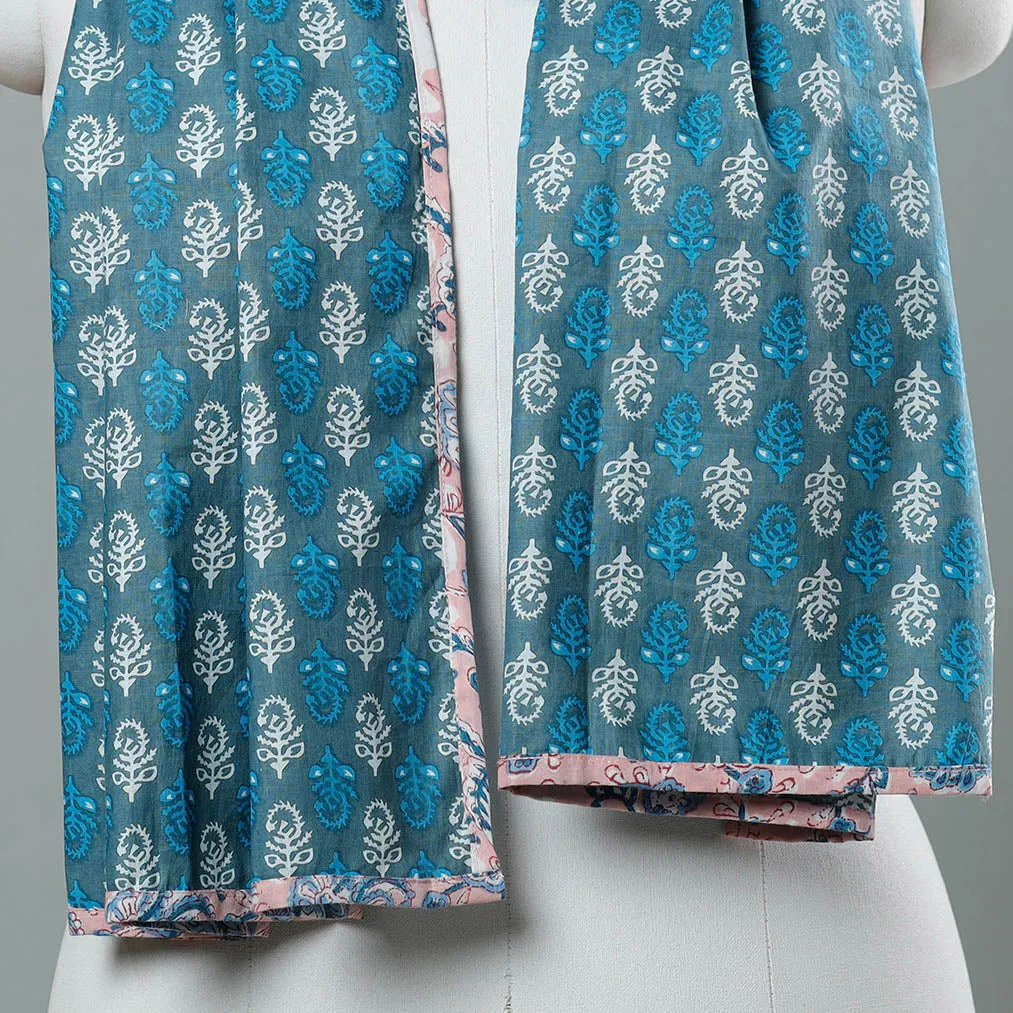 Blue - Sanganeri Block Printed Cotton Stole 20