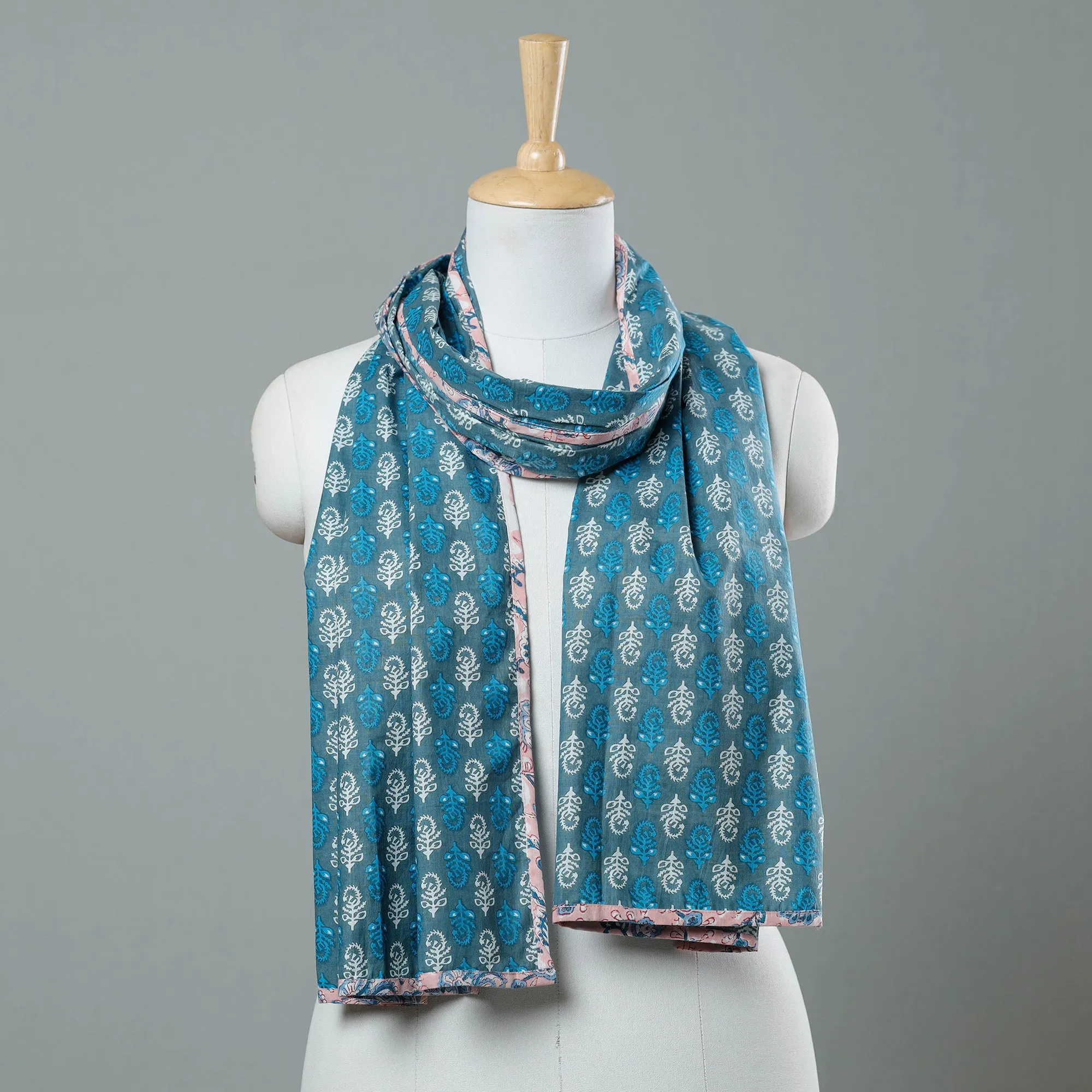 Blue - Sanganeri Block Printed Cotton Stole 20