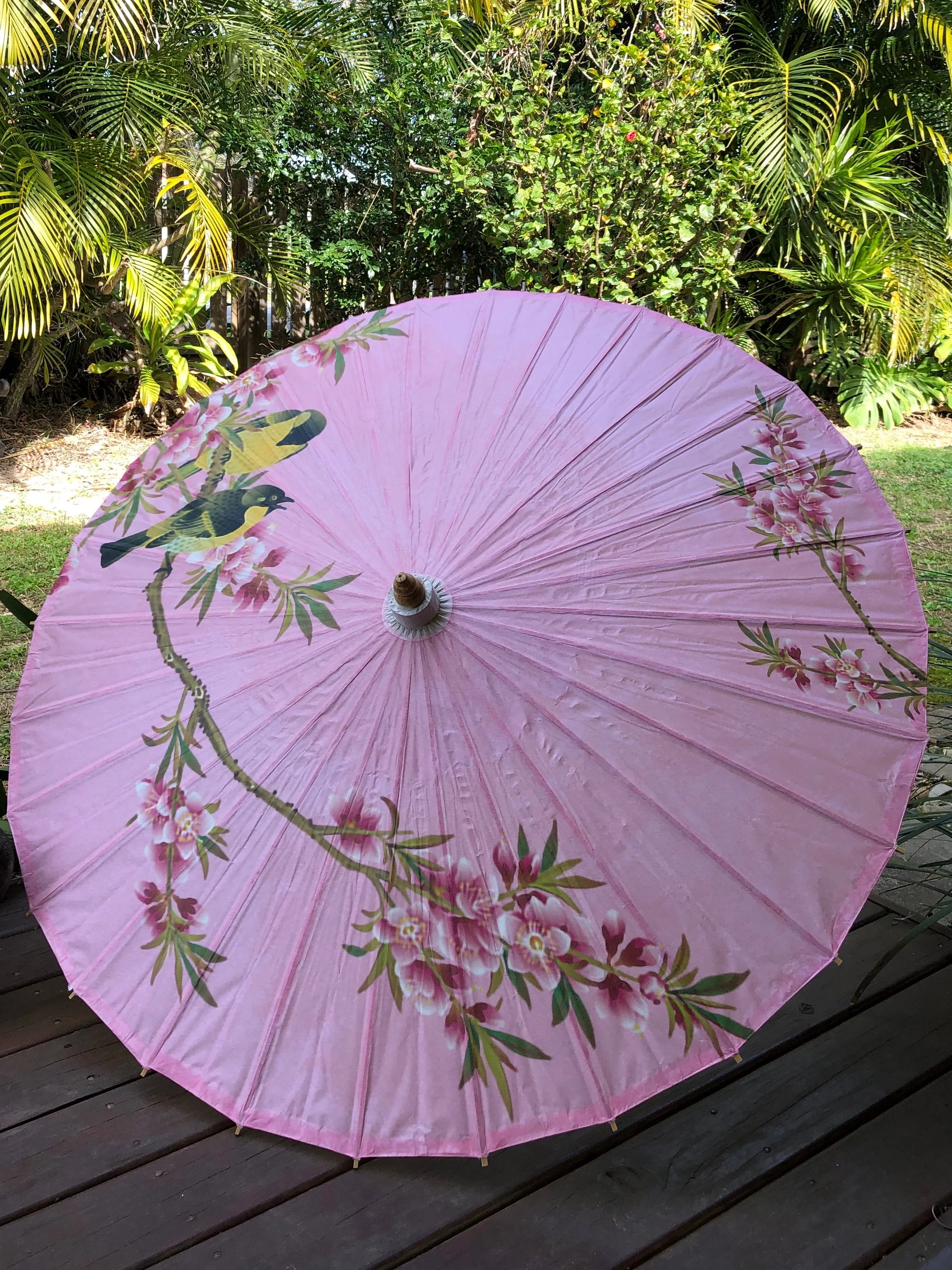 Chinese paper parasol - pink cherry blossoms and birds