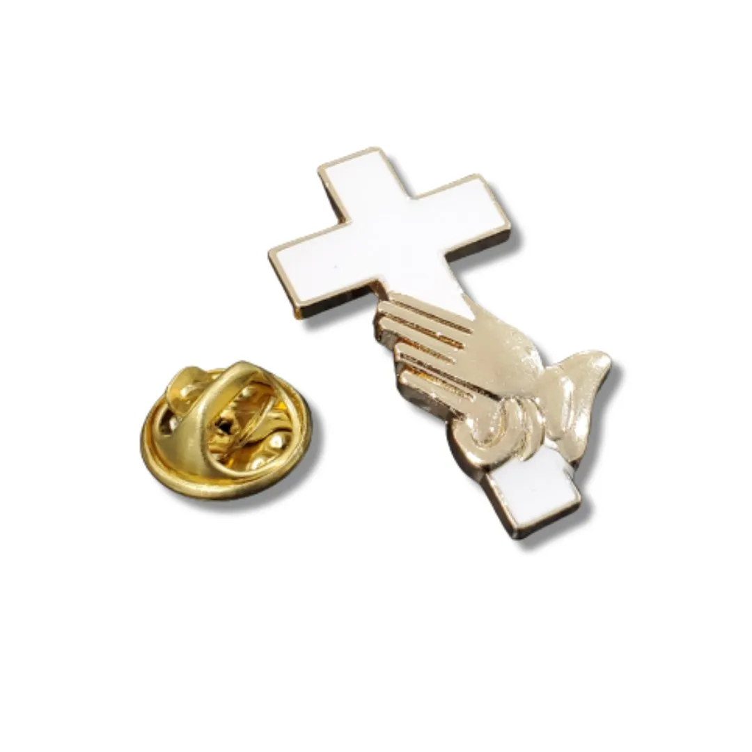 Cross and Praying Hands Lapel Pin