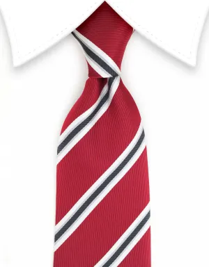 Dark Red, White, Silver and Black Striped Tie