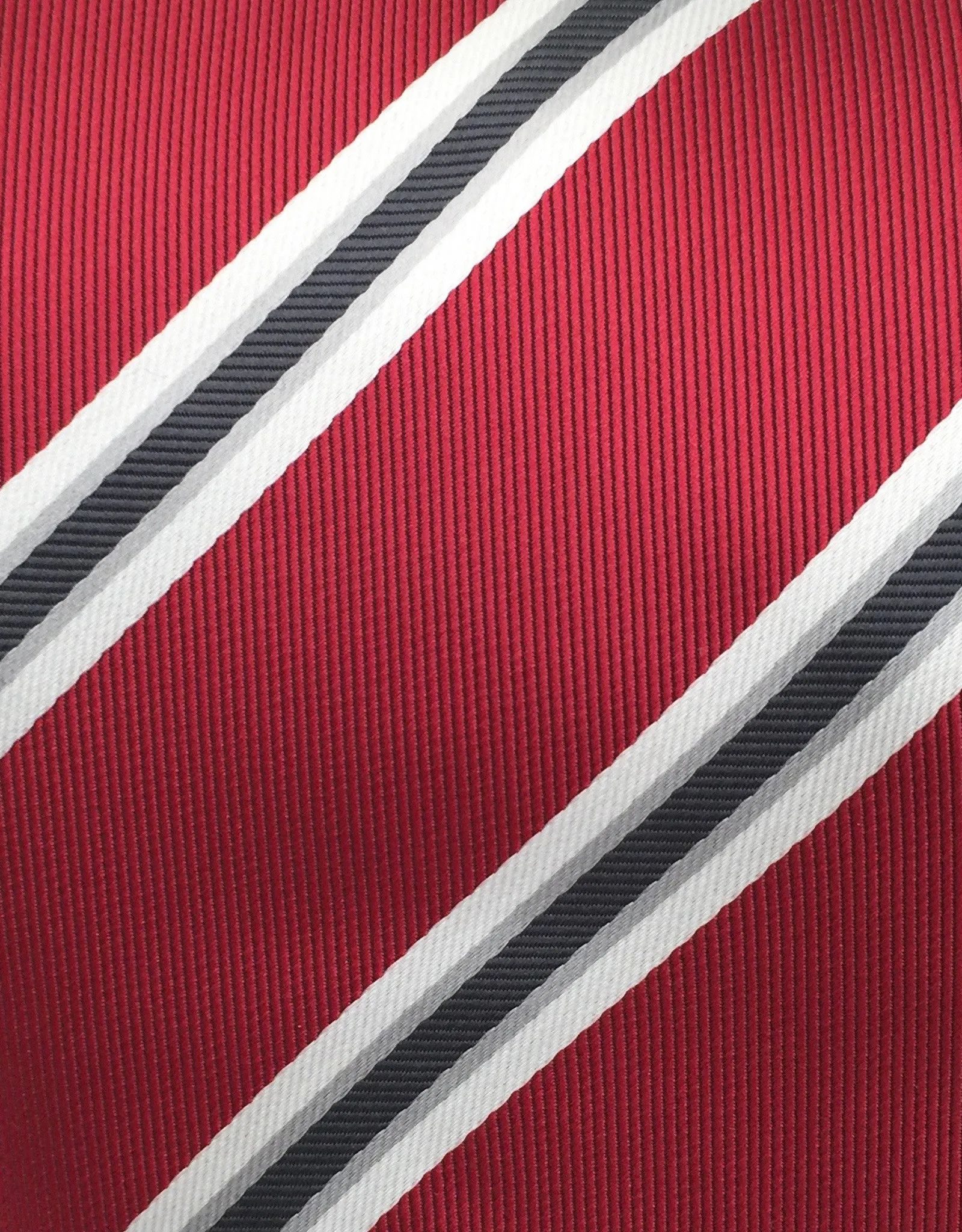 Dark Red, White, Silver and Black Striped Tie