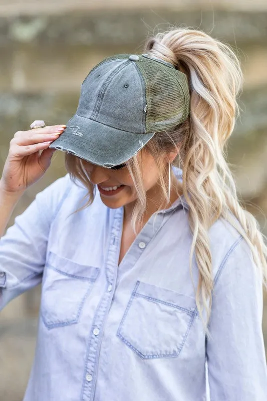 Distressed Messy Bun Hats // 7 COLORS