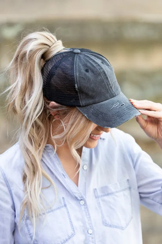 Distressed Messy Bun Hats // 7 COLORS