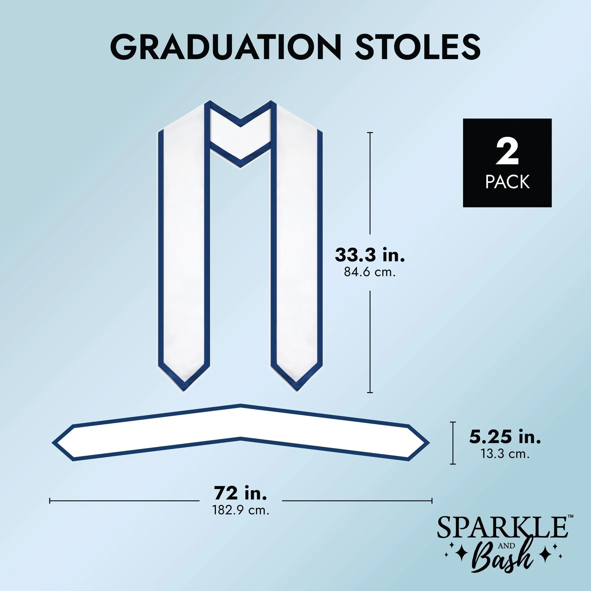 Honors Graduation Stoles for 2023 Graduates, White and Navy Blue Sash (72 In, 2 Pack)