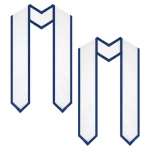 Honors Graduation Stoles for 2023 Graduates, White and Navy Blue Sash (72 In, 2 Pack)