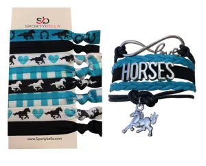 Horse Bracelet and Hair Ties Set- Teal