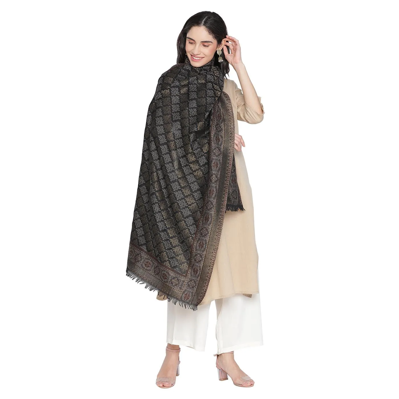 Khakha Wool & Metallic Jacquard Stole