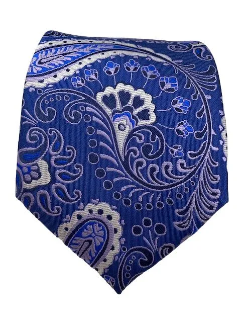 Light Royal Blue and Silver Paisley Tie