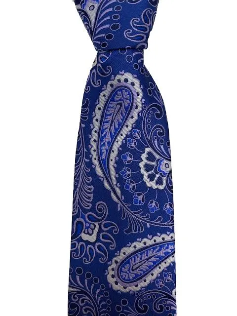 Light Royal Blue and Silver Paisley Tie