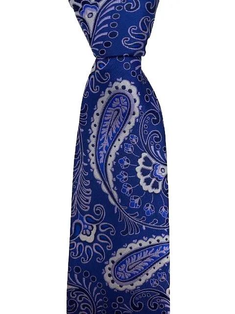 Light Royal Blue and Silver Paisley Tie