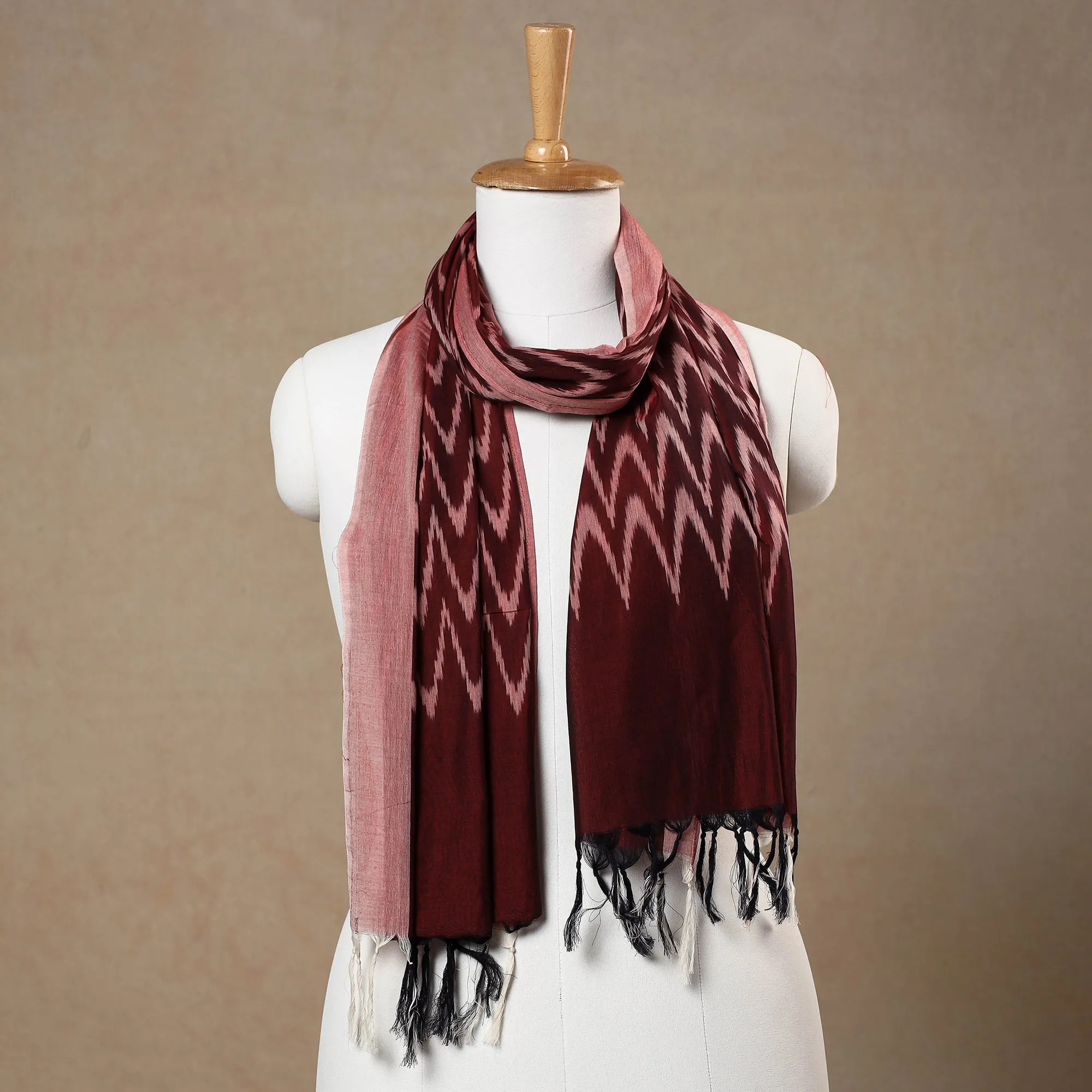 Maroon - Pochampally Ikat Handloom Mercerised Cotton Stole