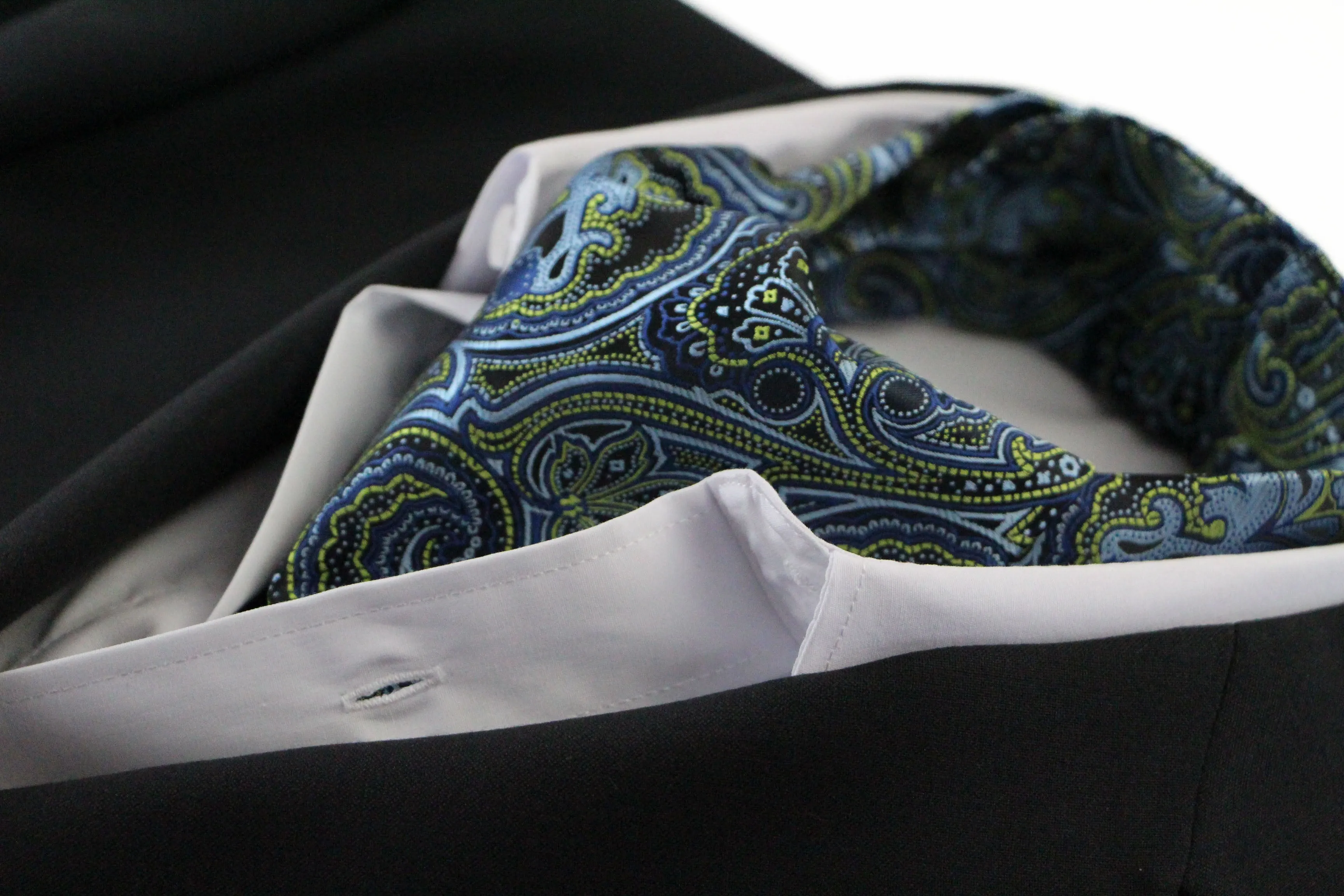 Mens Light Blue, Navy, Lime & Black Paisley Cravat