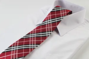 Mens Red, Black, White Plaid Striped Patterned 8cm Neck Tie