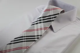 Mens White, Black & Red Plaid Striped Patterned 8cm Neck Tie