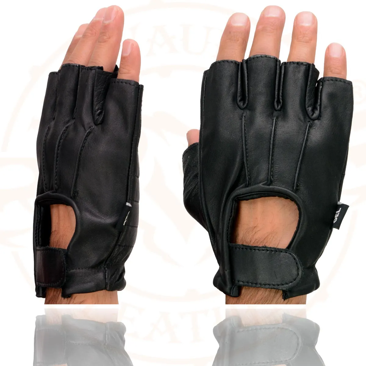 Milwaukee Leather SH206 Men's Black Leather Gel Padded Palm Fingerless Motorcycle Hand Gloves W/ ‘Welted’ Design