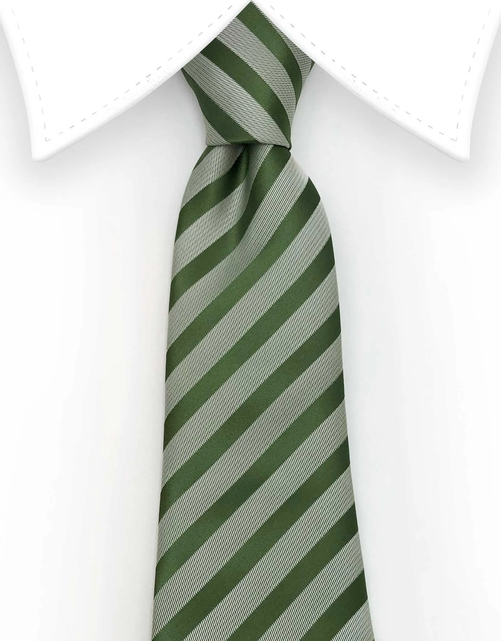 Moss Green and Shimmery Silver Striped Tie