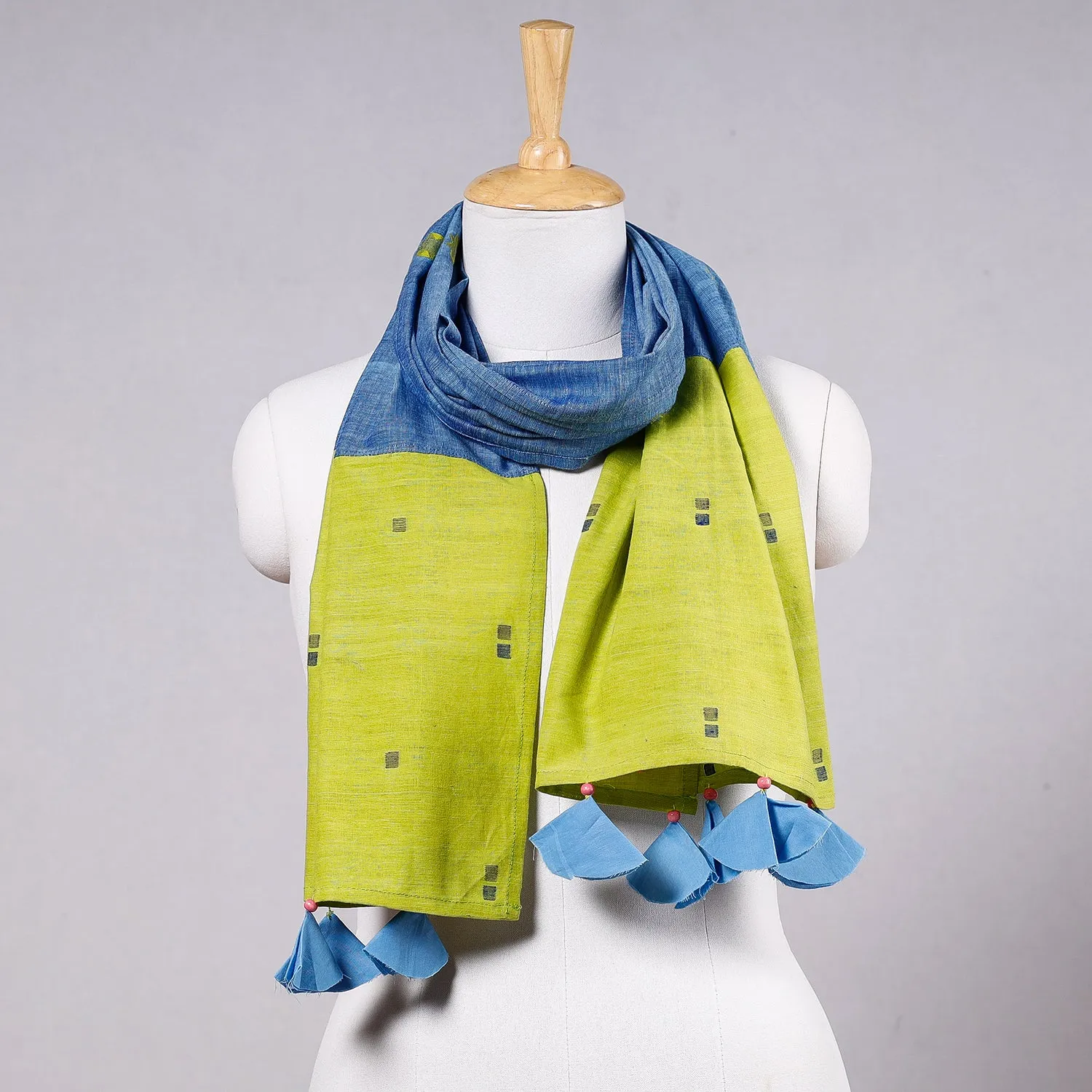 Multicolor - Godavari Jamdani Buti Patchwork Cotton Stole with Tassels