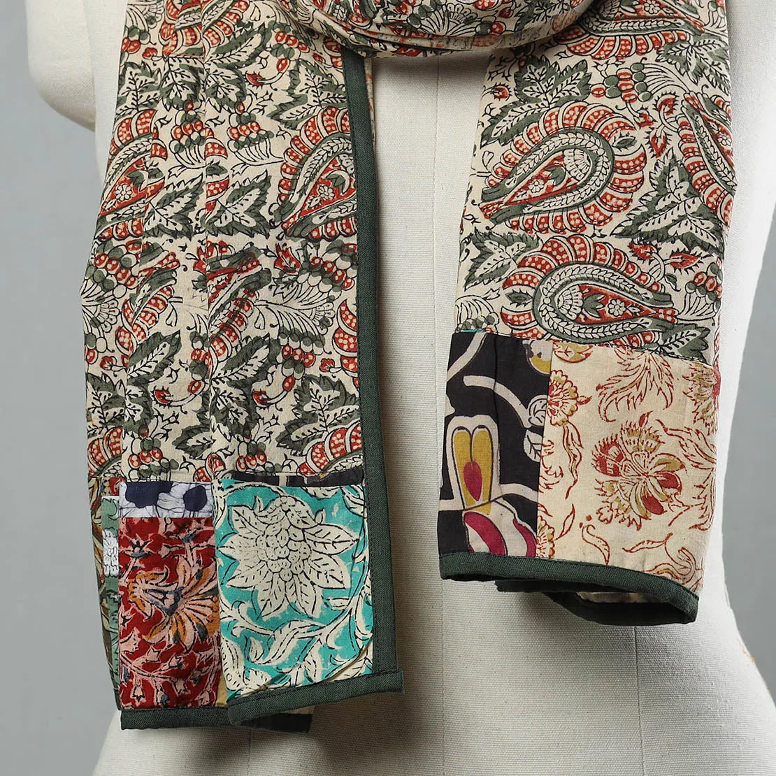 Multicolor - Kalamkari Block Printed Cotton Patchwork Stole 18