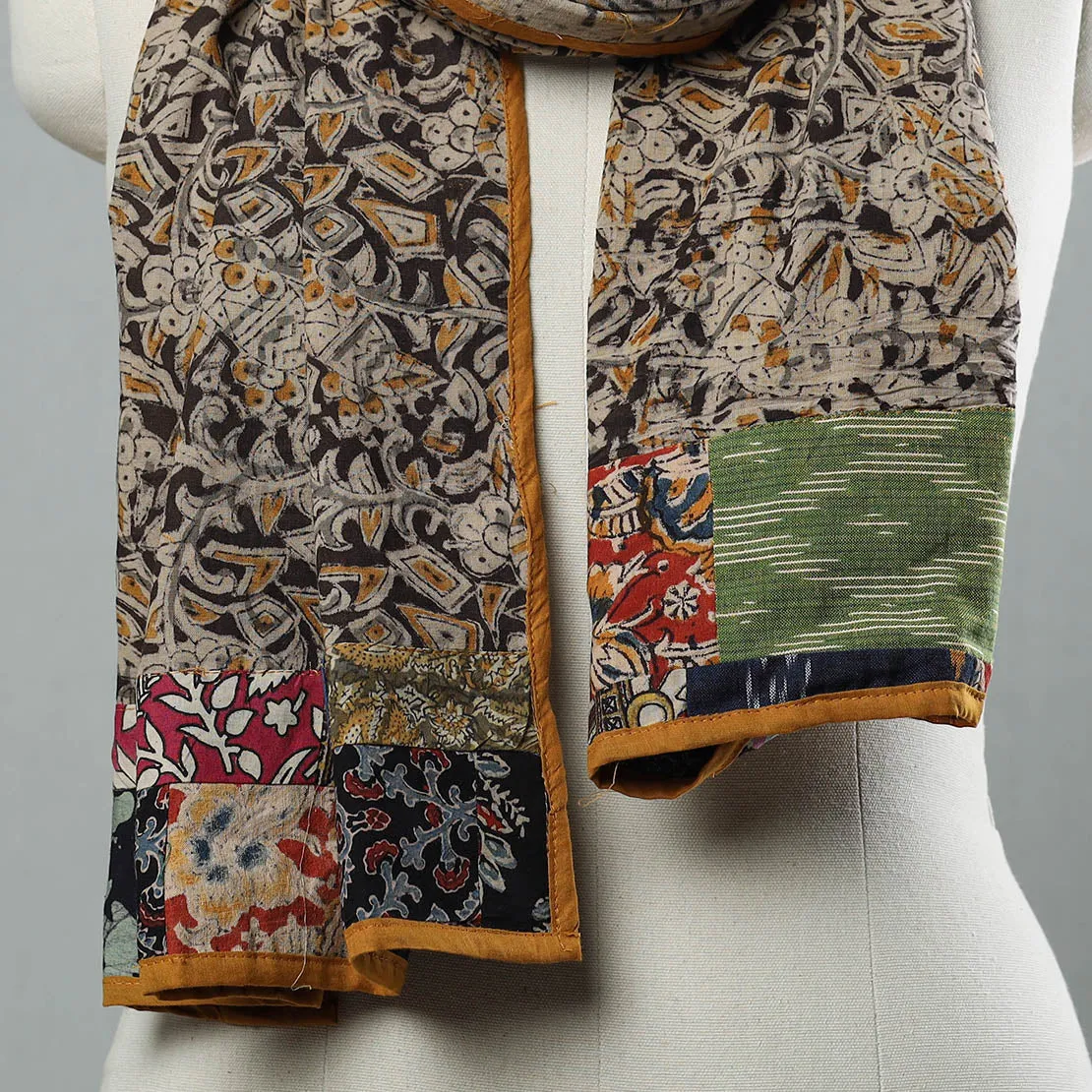 Multicolor - Kalamkari Block Printed Cotton Patchwork Stole 26