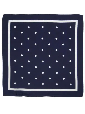 Navy Silk Pocket Square With White Polka Dots