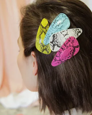 Neon Snakeskin - Faux Leather Snap Barrettes