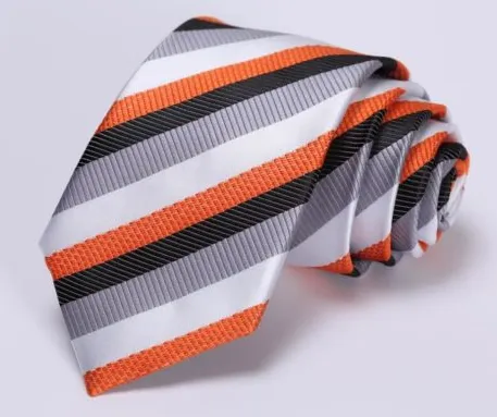 Orange, Black, Silver and White Striped Skinny Tie