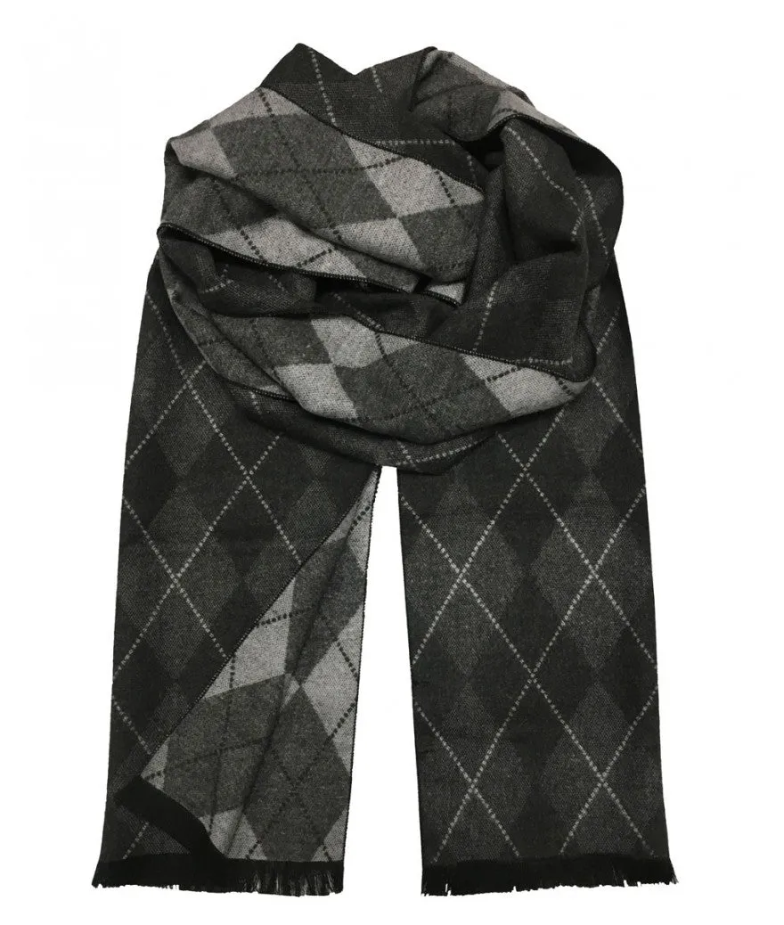 Patterned Charcoal and Grey Wool Felt Scarf