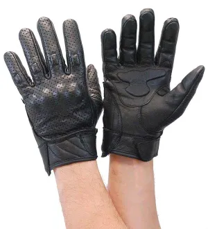 Perforated Leather Riding Glove w/Hard Knuckles & Pads #G7500KNVK