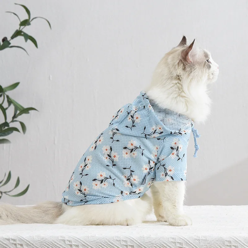 Pet Clothes Breathable Printed Hooded Sun-Proof Top Cat Clothing