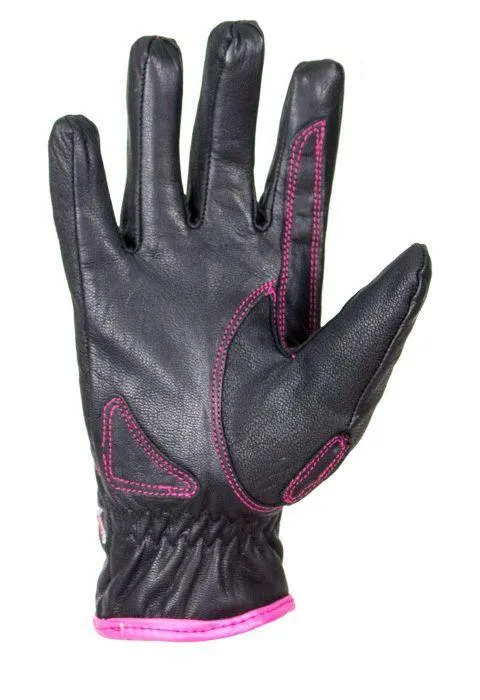 Pink-Rose Graphic Embroidered Leather Gloves, GLZ106-EBL6-PINK-DL