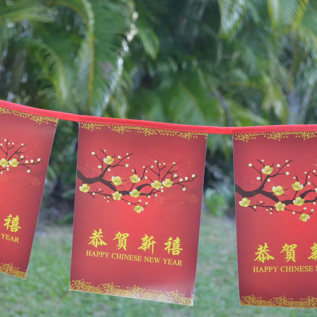 Red & Gold Cherry Blossom - Happy Chinese New Year Bunting 2.2 metres