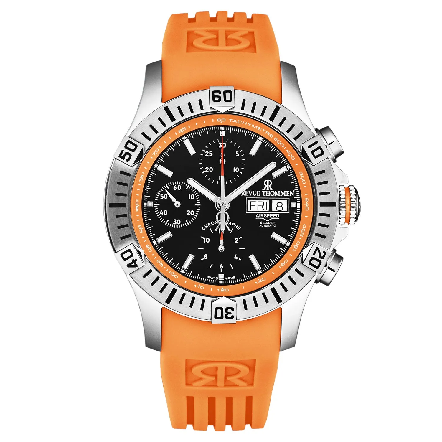 Revue Thommen Men's 'Air speed' Black Dial Orange Rubber Strap Automatic Watch 16071.6639