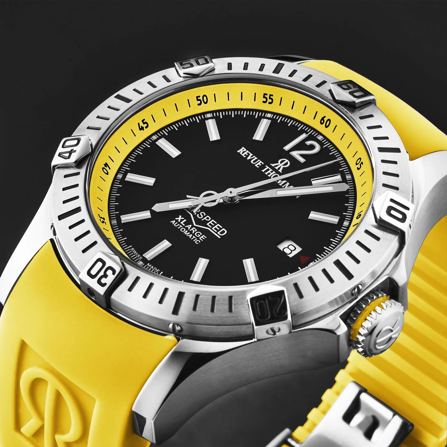 Revue Thommen Men's 'Air speed' Black Dial Yellow Rubber Strap Automatic Watch 16070.4638