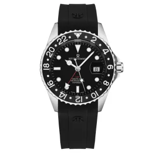 Revue Thommen Men's 'Diver' Black Dial Black Bezel Black Rubber Strap GMT Automatic Watch 17572.2837